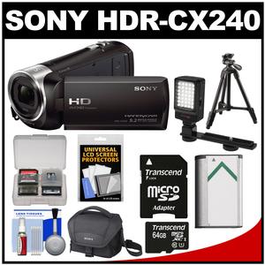 Sony Handycam HDR-CX240 1080p Full HD Video Camera Camcorder (Black) with 64GB Card + Battery + Case + LED Light + Tripod + Kit