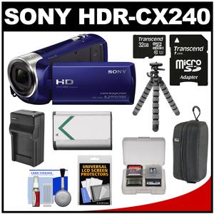 Sony Handycam HDR-CX240 1080p Full HD Video Camera Camcorder (Blue) with 32GB Card + Battery + Charger + Case + Flex Tripod + Accessory Kit