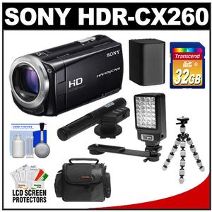 Sony Handycam HDR-CX260V 16GB 1080p HD Video Camera Camcorder (Black) with 32GB Card + LED Video Light + Microphone + Battery + Tripod + Case + Accessory Kit - Digital Cameras and Accessories - Hip Lens.com