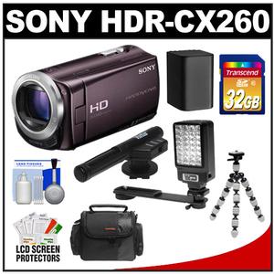 Sony Handycam HDR-CX260V 16GB 1080p HD Video Camera Camcorder (Brown) with 32GB Card + LED Video Light + Microphone + Battery + Tripod + Case + Accessory Kit - Digital Cameras and Accessories - Hip Lens.com