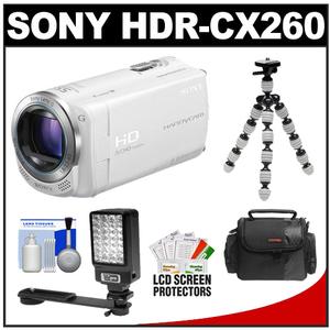 Sony Handycam HDR-CX260V 16GB 1080p HD Video Camera Camcorder (White) with LED Video Light + Flex Tripod + Case + Cleaning Kit - Digital Cameras and Accessories - Hip Lens.com