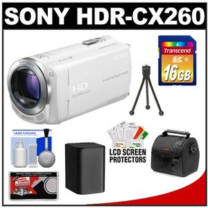 Sony Handycam HDR-CX260V 16GB 1080p HD Video Camera Camcorder (White) with 16GB Card + Battery + Case + Accessory Kit - Digital Cameras and Accessories - Hip Lens.com