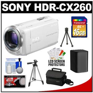 Sony Handycam HDR-CX260V 16GB 1080p HD Video Camera Camcorder (White) with Sony Case + 16GB Card + Battery + Tripod + Accessory Kit - Digital Cameras and Accessories - Hip Lens.com
