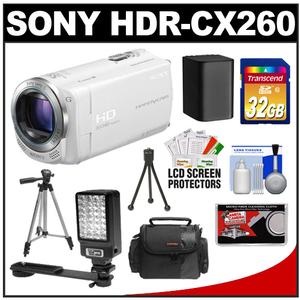 Sony Handycam HDR-CX260V 16GB 1080p HD Video Camera Camcorder (White) with 32GB Card + LED Video Light + Battery + Tripod + Case + Accessory Kit - Digital Cameras and Accessories - Hip Lens.com