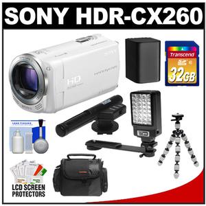 Sony Handycam HDR-CX260V 16GB 1080p HD Video Camera Camcorder (White) with 32GB Card + LED Video Light + Microphone + Battery + Tripod + Case + Accessory Kit - Digital Cameras and Accessories - Hip Lens.com