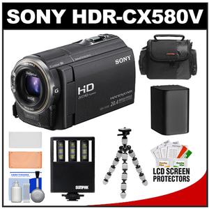 Sony Handycam HDR-CX580V 32GB 1080p HD Video Camera Camcorder (Black) with LED Video Light + Battery + Flex Tripod + Case + Accessory Kit - Digital Cameras and Accessories - Hip Lens.com