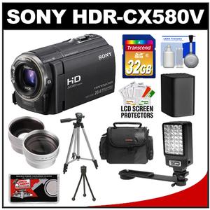 Sony Handycam HDR-CX580V 32GB 1080p HD Video Camera Camcorder (Black) with 32GB Card + LED Light + Battery + Tripods + Case + Wide Angle & Telephoto Lens Kit - Digital Cameras and Accessories - Hip Lens.com