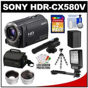 Sony Handycam HDR-CX580V 32GB 1080p HD Video Camera Camcorder (Black) + Sony Case + 32GB Card + LED Light + Microphone + Battery + Tripod + Wide/Tele Lens Kit - Digital Cameras and Accessories - Hip Lens.com