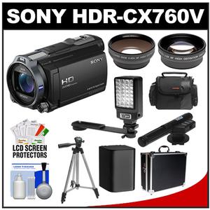 Sony Handycam HDR-CX760V 96GB 1080p HD Video Camera Camcorder (Black) with Battery + LED Light + (2) Cases + Tripod + Microphone + Tele/Wide-Angle Lens Kit - Digital Cameras and Accessories - Hip Lens.com