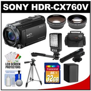 Sony Handycam HDR-CX760V 96GB 1080p HD Video Camera Camcorder (Black) with 32GB Card + Battery + LED Light + Case + Tripod + Microphone + Tele/Wide Lens Kit - Digital Cameras and Accessories - Hip Lens.com