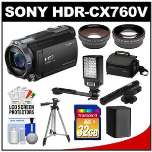 Sony Handycam HDR-CX760V 96GB 1080p HD Video Camera Camcorder (Black) with Sony Case + 32GB Card + Battery + LED + Tripod + Microphone + Tele/Wide Lens Kit - Digital Cameras and Accessories - Hip Lens.com