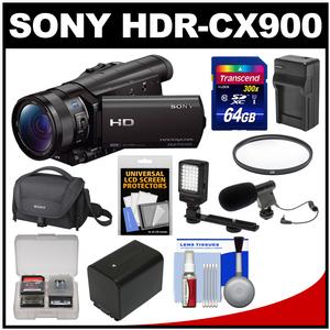 Sony Handycam HDR-CX900 Wi-Fi HD Video Camera Camcorder with 64GB Card + Case + LED Light + Microphone + Battery & Charger + Accessory Kit