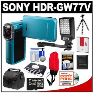 Sony Handycam HDR-GW77V Shock & Waterproof GPS HD Video Camera Camcorder (Blue) with 32GB Card + Battery + Video Light + Case + Tripod + Floating Strap + Access - Digital Cameras and Accessories - Hip Lens.com