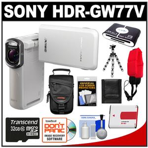 Sony Handycam HDR-GW77V Shock & Waterproof GPS HD Video Camera Camcorder (White) with 32GB Card + Battery + Case + Flex Tripod + Floating Strap + Accessory Kit - Digital Cameras and Accessories - Hip Lens.com