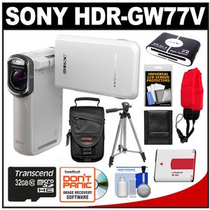 Sony Handycam HDR-GW77V Shock & Waterproof GPS HD Video Camera Camcorder (White) with 32GB Card + Battery + Case + Tripod + Floating Strap + Accessory Kit - Digital Cameras and Accessories - Hip Lens.com