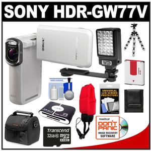 Sony Handycam HDR-GW77V Shock & Waterproof GPS HD Video Camera Camcorder (White) with 32GB Card + Battery + Video Light + Case + Tripod + Floating Strap + Acces - Digital Cameras and Accessories - Hip Lens.com