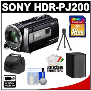 Sony Handycam HDR-PJ200 1080p HD Video Camera Camcorder with Projector (Black) with 16GB Card + Battery + Case + Accessory Kit - Digital Cameras and Accessories - Hip Lens.com