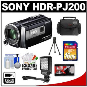 Sony Handycam HDR-PJ200 1080p HD Video Camera Camcorder with Projector (Black) with 16GB Card + LED Video Light + Case + Accessory Kit