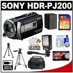Sony Handycam HDR-PJ200 1080p HD Video Camera Camcorder with Projector (Black) with 32GB Card + LED Video Light + Battery + Tripods + Case + Accessory Kit - Digital Cameras and Accessories - Hip Lens.com
