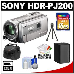 Sony Handycam HDR-PJ200 1080p HD Video Camera Camcorder with Projector (Silver) with 16GB Card + Battery + Case + Accessory Kit - Digital Cameras and Accessories - Hip Lens.com