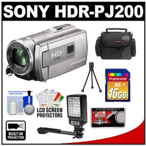 Sony Handycam HDR-PJ200 1080p HD Video Camera Camcorder with Projector (Silver) with 16GB Card + LED Video Light + Case + Accessory Kit - Digital Cameras and Accessories - Hip Lens.com