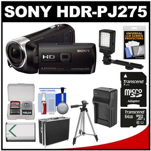 Sony Handycam HDR-PJ275 8GB 1080p Full HD Video Camera Camcorder with Projector (Black) with 64GB Card + Battery + Charger + Hard Case + LED Light + Tripod Kit