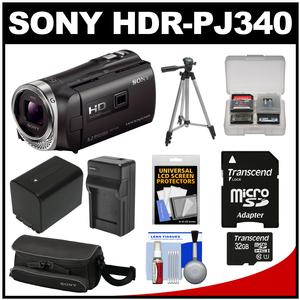Sony Handycam HDR-PJ340 16GB 1080p HD Video Camera Camcorder with Projector (Black) with 32GB Card + Battery & Charger + Case + Tripod + Kit