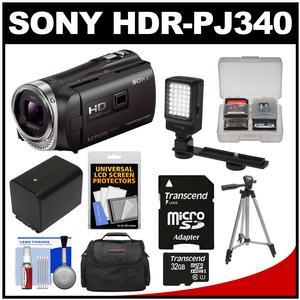 Sony Handycam HDR-PJ340 16GB 1080p HD Video Camera Camcorder with Projector (Black) with 32GB Card + Battery + Case + LED Light + Tripod + Accessory Kit