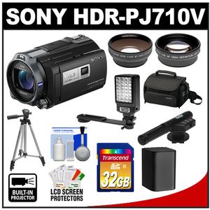 Sony Handycam HDR-PJ710V 32GB 1080p HD Video Camera Camcorder with Projector with Sony Case + 32GB Card + Battery + LED + Tripod + Microphone + Tele/Wide Lens K - Digital Cameras and Accessories - Hip Lens.com