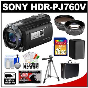 Sony Handycam HDR-PJ760V 96GB 1080p HD Video Camera Camcorder with Projector with 16GB Card + Battery + Hard Case + Tripod + Wide Angle & Telephoto Lens Kit - Digital Cameras and Accessories - Hip Lens.com