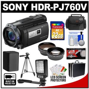 Sony Handycam HDR-PJ760V 96GB 1080p HD Video Camera Camcorder with Projector with 32GB Card + Battery + 2 Cases + LED Light + Tripod + Wide Angle & Telephoto Le - Digital Cameras and Accessories - Hip Lens.com