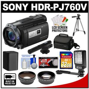 Sony Handycam HDR-PJ760V 96GB 1080p HD Video Camera Camcorder with Projector with Sony Case + 32GB Card + Battery + Tripod + LED Video Light & Mic + Wide/Tele L - Digital Cameras and Accessories - Hip Lens.com