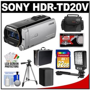 Sony Handycam HDR-TD20V 3D 1080p HD 64GB Digital Video Camera Camcorder (Silver) with 32GB Card + Battery + (2) Cases + LED Light + Tripod + Accessory Kit - Digital Cameras and Accessories - Hip Lens.com
