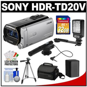 Sony Handycam HDR-TD20V 3D 1080p HD 64GB Digital Video Camera Camcorder (Silver) with Sony Case + 32GB Card + Battery + Tripod + LED Light + Microphone + Access - Digital Cameras and Accessories - Hip Lens.com