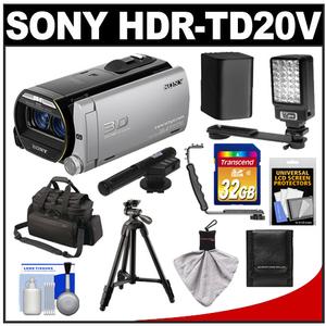Sony Handycam HDR-TD20V 3D 1080p HD 64GB Digital Video Camera Camcorder (Silver) with Sony Case & Tripod + 32GB Card + Battery + LED Light + Microphone + Access - Digital Cameras and Accessories - Hip Lens.com