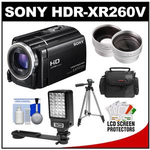 Sony Handycam HDR-XR260V 160GB HDD 1080p HD Video Camera Camcorder (Black) with LED Video Light + Case + Tripod + Telephoto & Wide-Angle Lenses + Accessory Kit - Digital Cameras and Accessories - Hip Lens.com