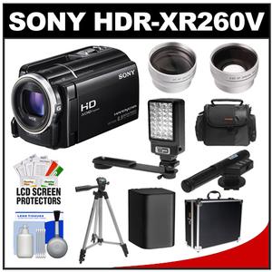 Sony Handycam HDR-XR260V 160GB HDD 1080p HD Video Camera Camcorder (Black) with Battery + LED Light + (2) Cases + Tripod + Microphone + Tele/Wide-Angle Lens Kit - Digital Cameras and Accessories - Hip Lens.com