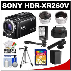 Sony Handycam HDR-XR260V 160GB HDD 1080p HD Video Camera Camcorder (Black) with 32GB Card + Battery + LED Light + Case + Tripod + Microphone + Tele/Wide Lens Ki - Digital Cameras and Accessories - Hip Lens.com