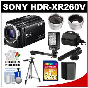 Sony Handycam HDR-XR260V 160GB HDD 1080p HD Video Camera Camcorder (Black) with Sony Case + 32GB Card + Battery + LED + Tripod + Microphone + Tele/Wide Lens Kit - Digital Cameras and Accessories - Hip Lens.com