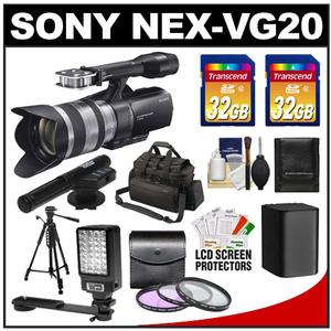 Sony Handycam NEX-VG20 1080 HD Video Camera Camcorder with 18-200mm OSS Lens with Sony Case + (2) 32GB Card + Battery + Video Light + Microphone + Tripod + Filt - Digital Cameras and Accessories - Hip Lens.com