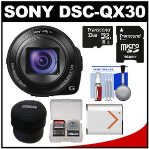 Sony Cyber-Shot DSC-QX30 Smartphone Attachable Lens-Style Digital Camera with 32GB Card + Case + Battery + Accessory Kit