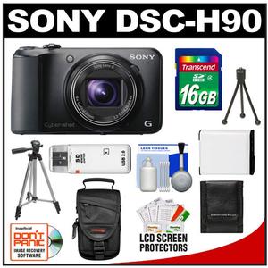 Sony Cyber-Shot DSC-H90 Digital Camera (Black) with 16GB Card + Case + Battery + 2 Tripods + Accessory Kit - Digital Cameras and Accessories - Hip Lens.com