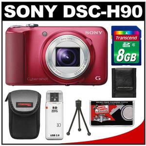 Sony Cyber-Shot DSC-H90 Digital Camera (Red) with 8GB Card + Case + Accessory Kit - Digital Cameras and Accessories - Hip Lens.com