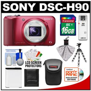 Sony Cyber-Shot DSC-H90 Digital Camera (Red) with 16GB Card + Case + Battery + Flex Tripod + Accessory Kit - Digital Cameras and Accessories - Hip Lens.com