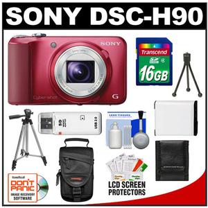 Sony Cyber-Shot DSC-H90 Digital Camera (Red) with 16GB Card + Case + Battery + 2 Tripods + Accessory Kit - Digital Cameras and Accessories - Hip Lens.com