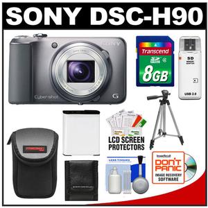 Sony Cyber-Shot DSC-H90 Digital Camera (Silver) with 8GB Card + Case + Battery + Tripod + Accessory Kit - Digital Cameras and Accessories - Hip Lens.com