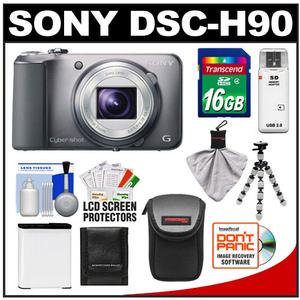 Sony Cyber-Shot DSC-H90 Digital Camera (Silver) with 16GB Card + Case + Battery + Flex Tripod + Accessory Kit - Digital Cameras and Accessories - Hip Lens.com