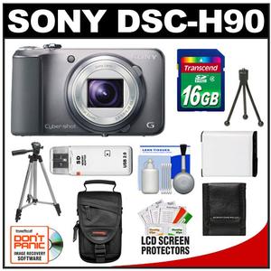 Sony Cyber-Shot DSC-H90 Digital Camera (Silver) with 16GB Card + Case + Battery + 2 Tripods + Accessory Kit - Digital Cameras and Accessories - Hip Lens.com