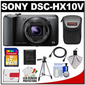 Sony Cyber-Shot DSC-HX10V GPS Digital Camera (Black) with 32GB Card + Battery + Case + Tripod + HDMI Cable + Accessory Kit - Digital Cameras and Accessories - Hip Lens.com