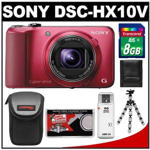 Sony Cyber-Shot DSC-HX10V GPS Digital Camera (Red) with 8GB Card + Case + Flex Tripod + Accessory Kit - Digital Cameras and Accessories - Hip Lens.com